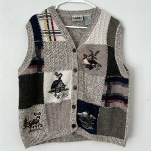 Northern Reflections Vintage Patchwork Knit Vest in Neutral Beige,Grey&Navy XL